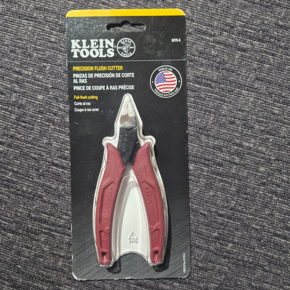 Klein Tools D275-5 Precision Flush Cutter 5 Inch Made in USA Red Grips New